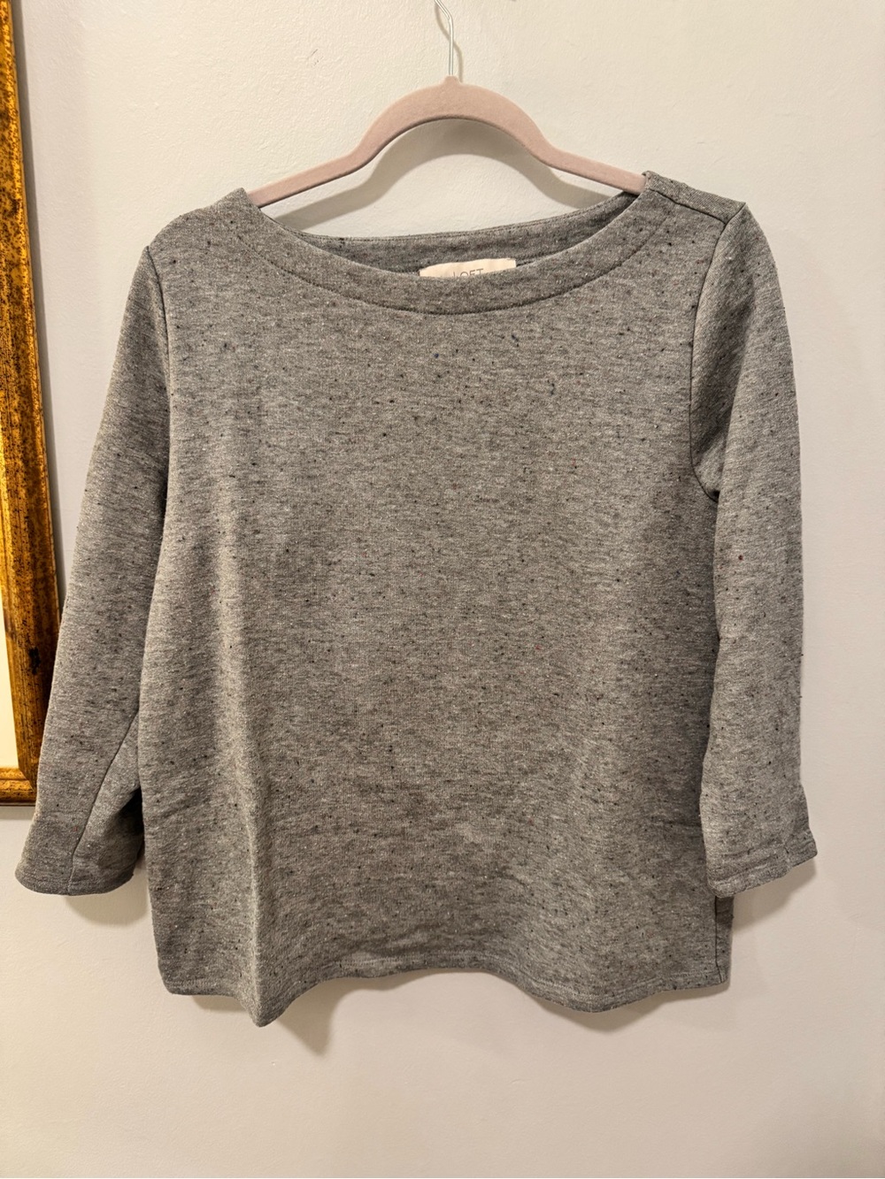 LOFT Heather Gray Boatneck Knit Sweater
